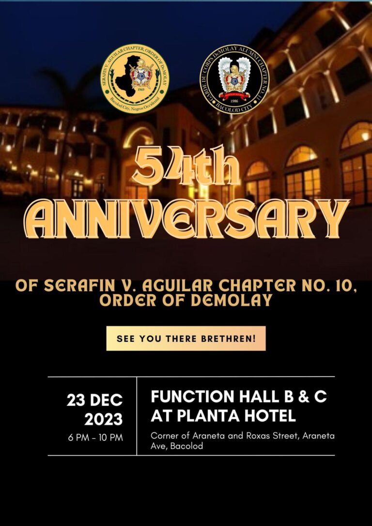 Serafin V. Aguilar, Chapter No. 10, Order of DeMolay, celebrating 54 years!